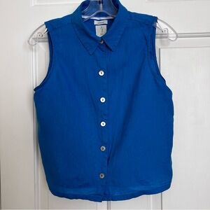 Joie Blue Sleeveless Button Down Top Linen